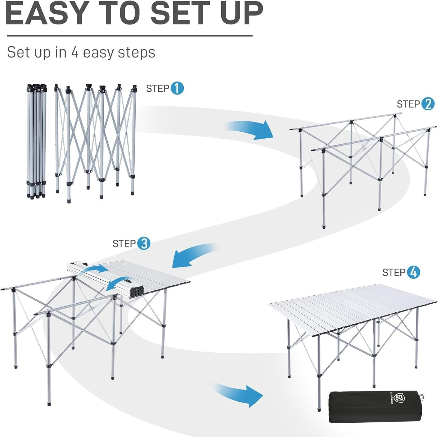 Compact 4ft Folding Camping Table Aluminum Roll-Up for Outdoor Picnic