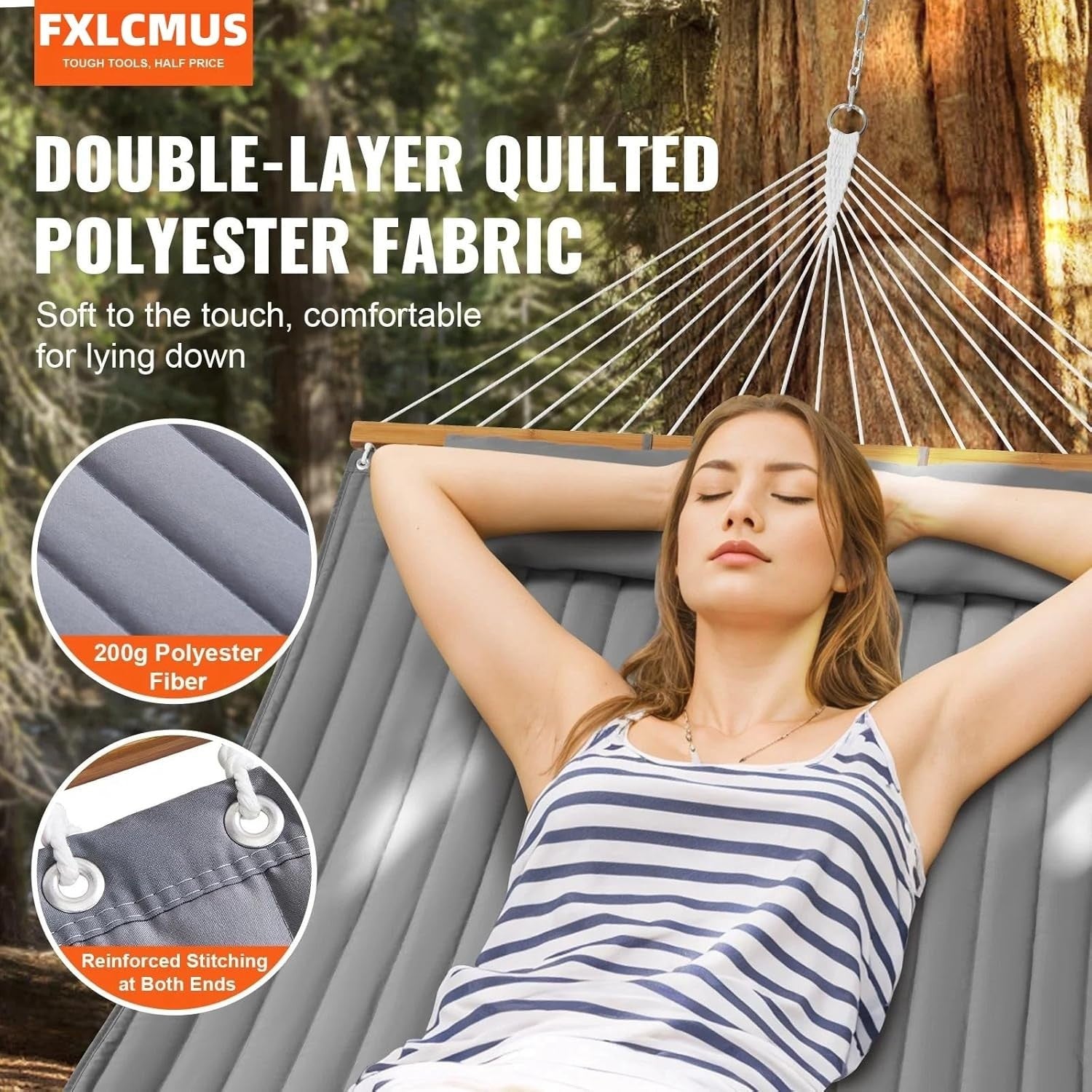 Luxury Quilted Hammock for 2 w/ Spreader Bar & Pillow – Garden Patio Relax