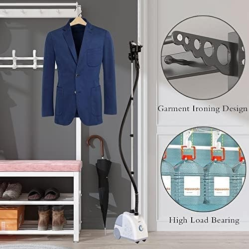 Metal Coat Rack with Shoe Bench 4-in-1 Hall Tree Entryway 100cm