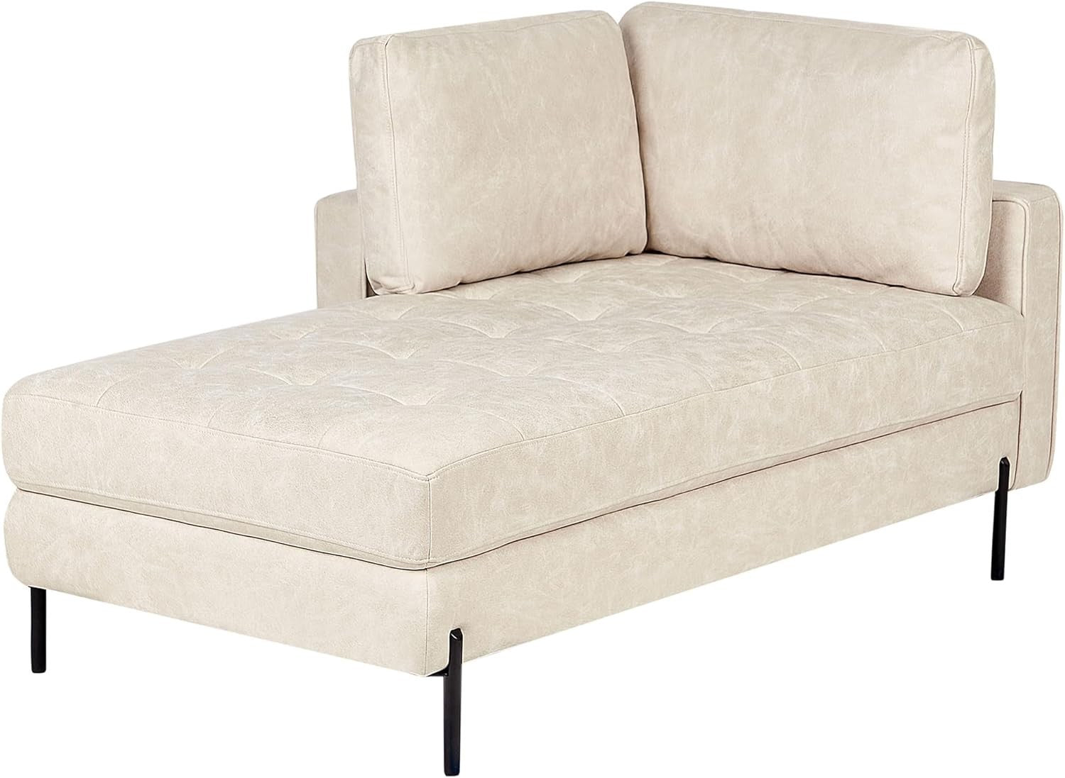 Modern Beige Faux Leather Tufted Chaise Lounge Sofa Seat for Lounge Room