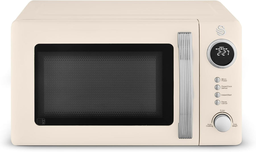 20L Retro Digital Microwave 800W 5 Power Levels Cream