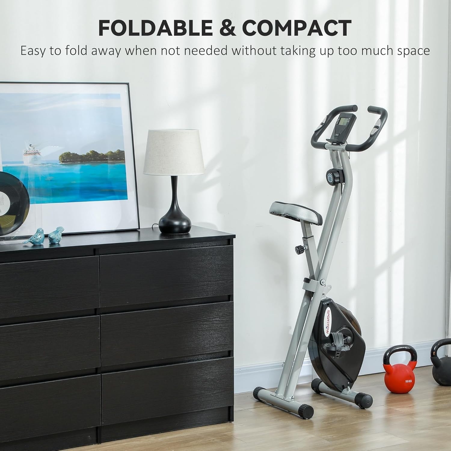 Folding Exercise Bike Quiet 8-Level Magnetic Resistance LCD Pulse Sensor
