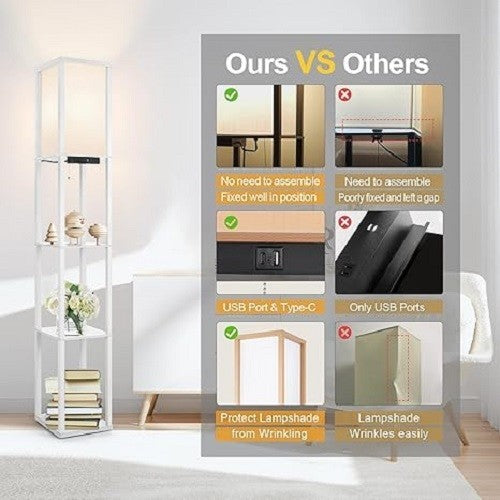 Floor Lamp Shelf Remote Dimmable LED USB Charging 4 Colour Light
