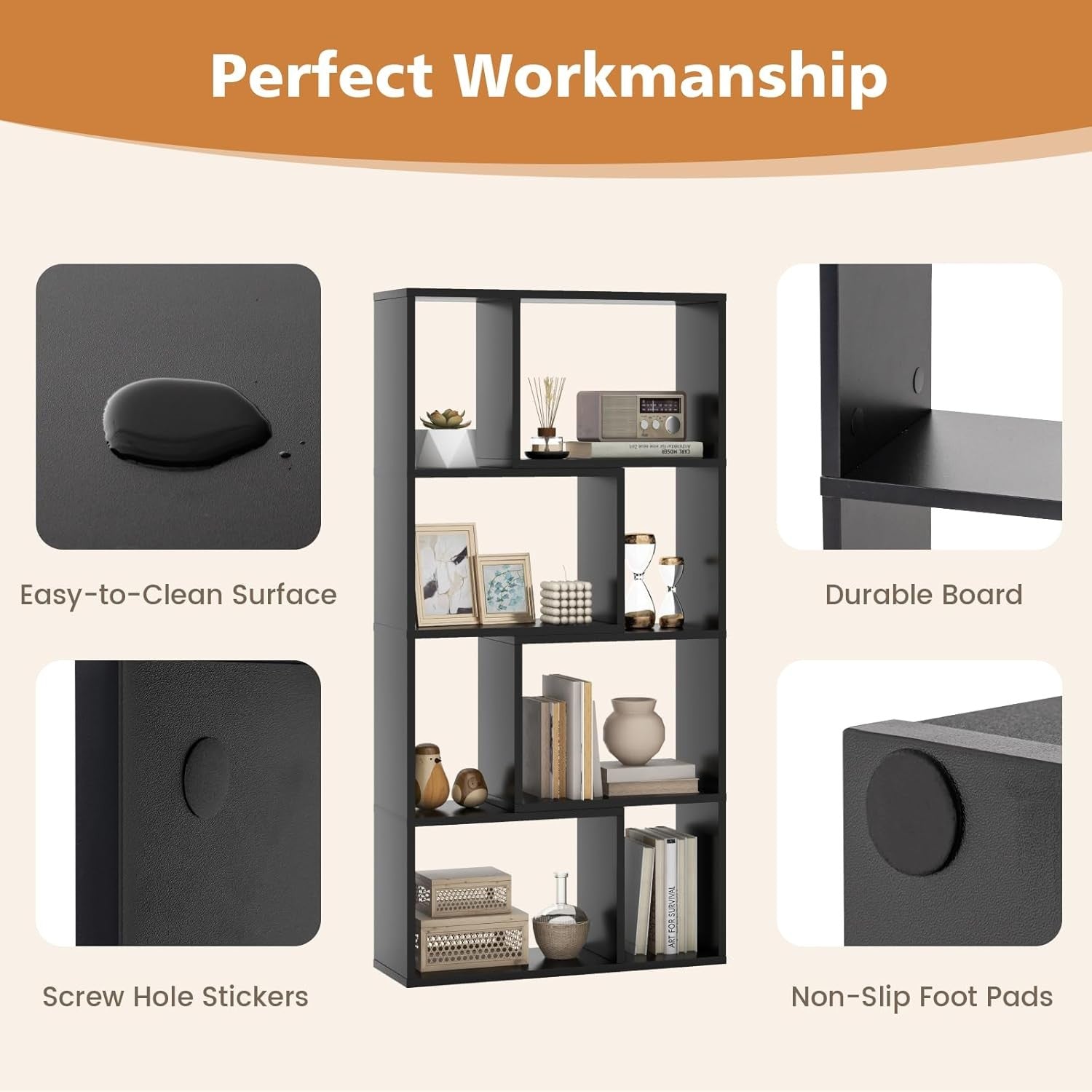 5-Tier Geometric Bookcase Modern Tall Cube Storage Shelf for Living Room Office