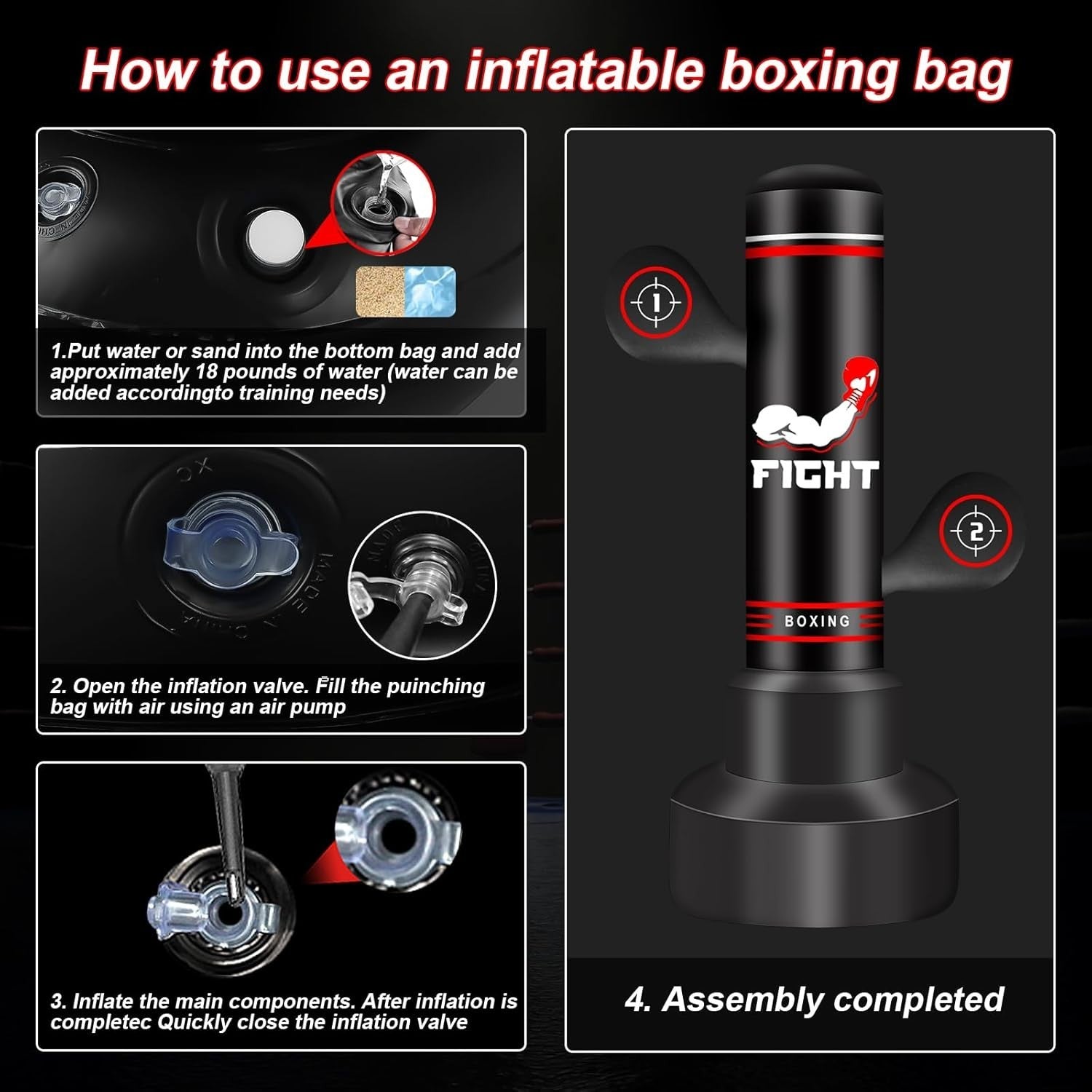 70in Free Standing Punching Bag Kit MMA Kickboxing Fitness Set
