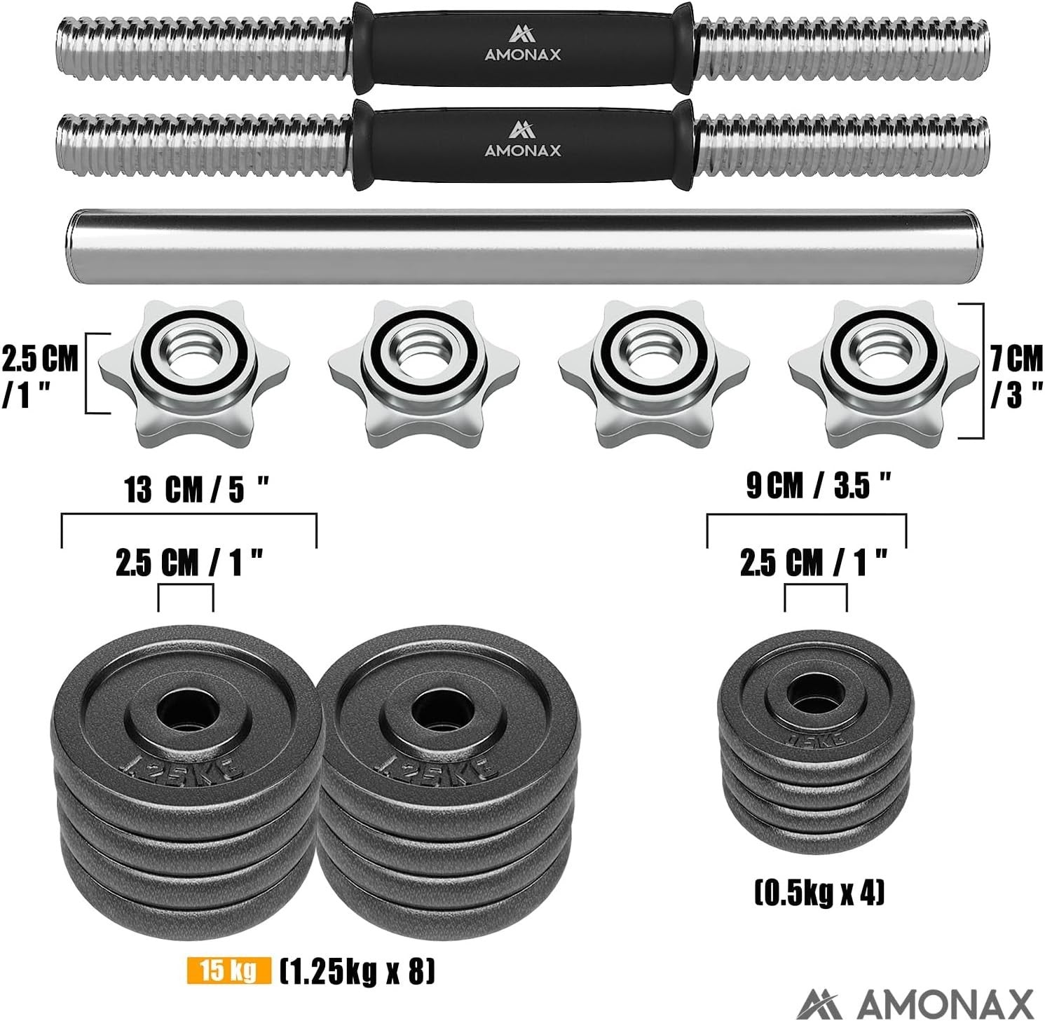 15kg Adjustable Cast Iron Dumbbell Barbell Set Spinlock Home Gym Weights