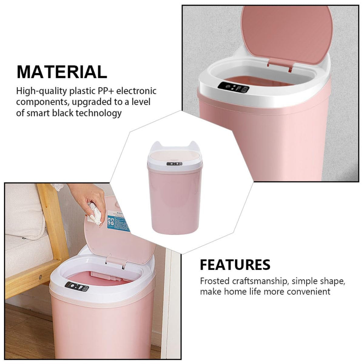 17L Touchless Smart Sensor Trash Can Rechargeable Pink