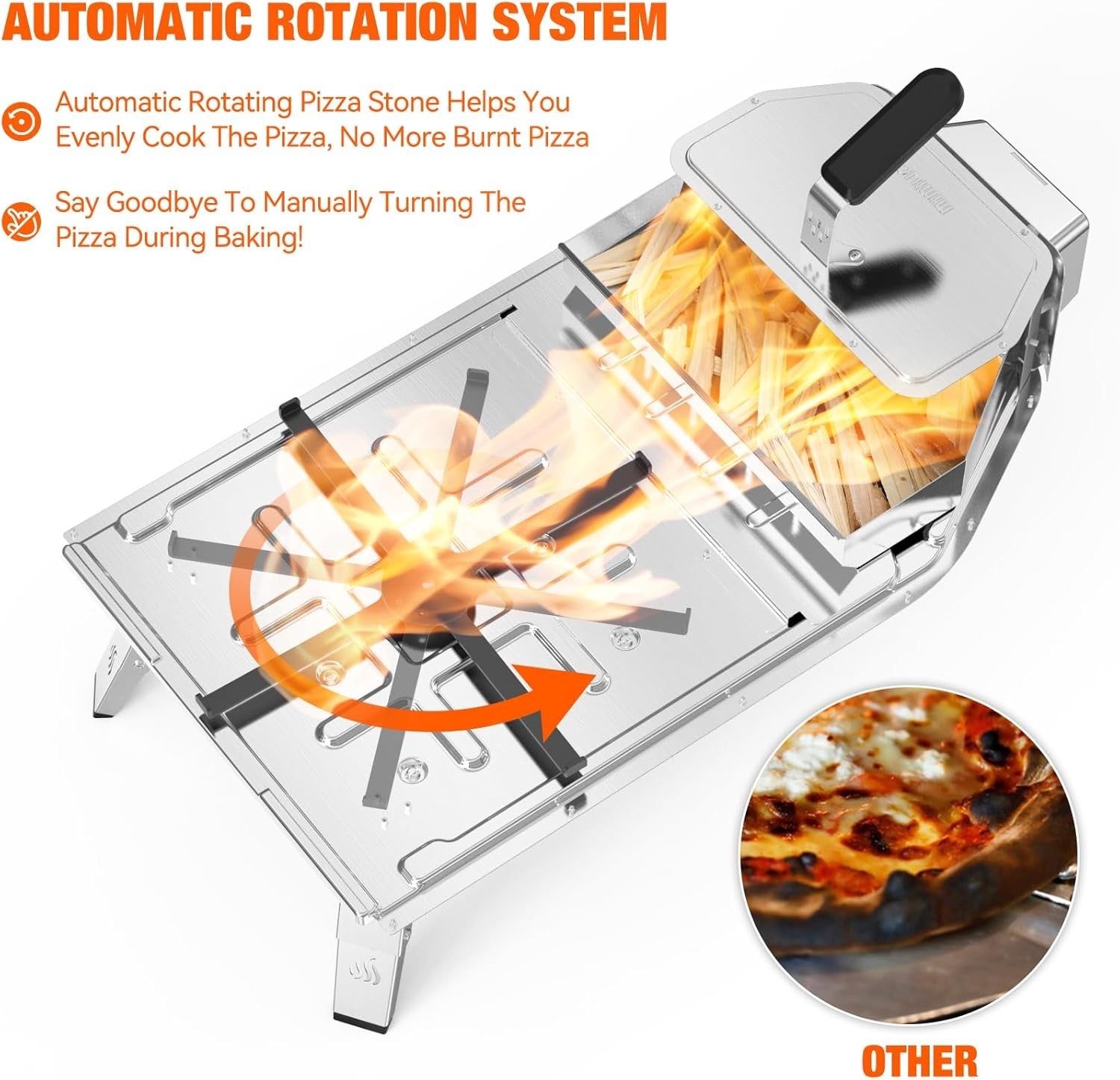 Outdoor Wood Charcoal Pizza Oven 500°C Auto Rotating Stone | Portable BBQ Grill