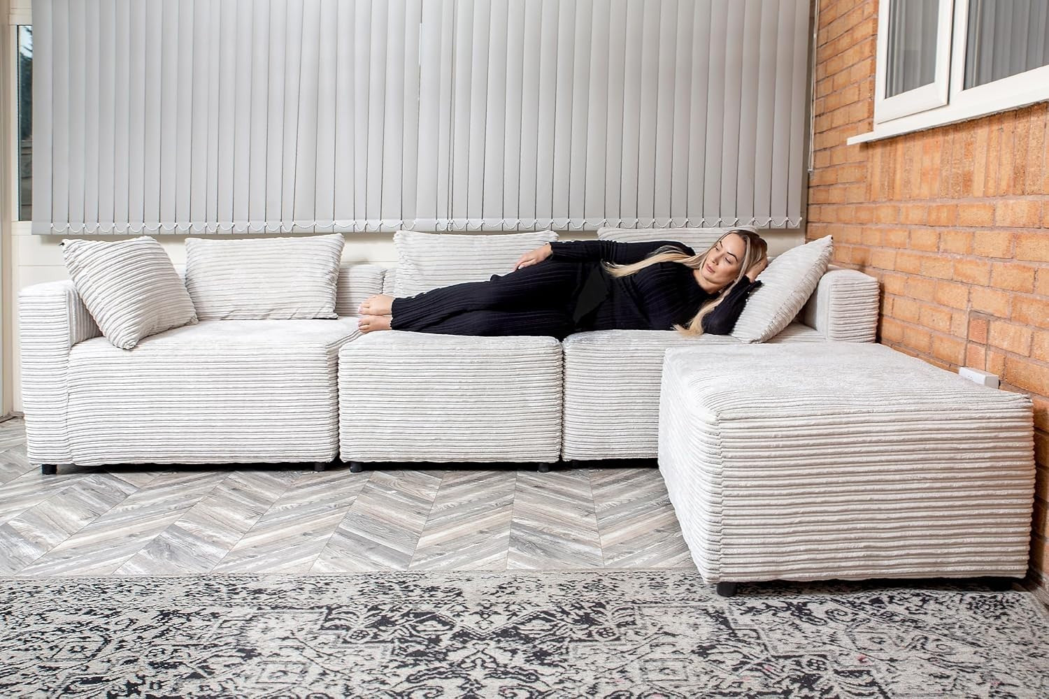 Modular L-Shaped 4-Seater Sofa Bed | Jumbo Cord, Deep Seats, Durable Frame