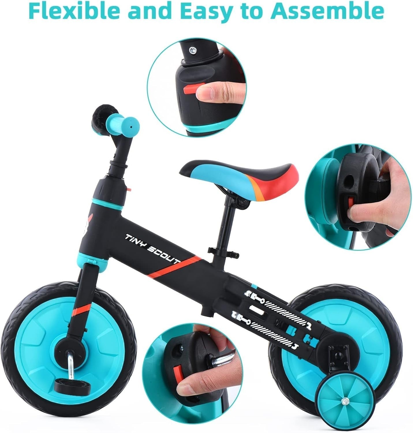 4 in 1 Kids Balance Bike 12" Pedal Bicycle Training Wheels Blue 2-5Y