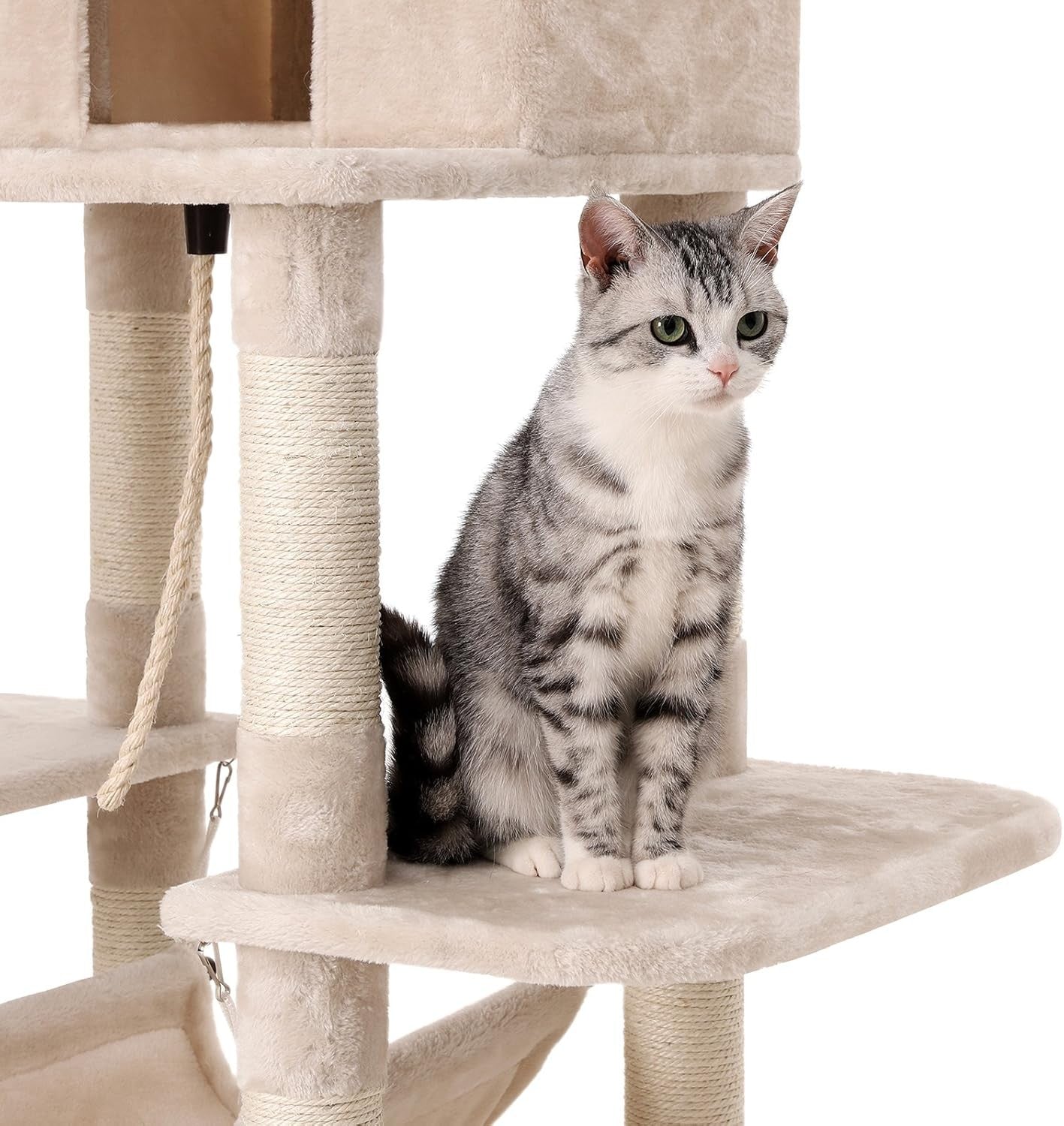 Large Cat Tree Tower with Hammock Condo Scratching Posts 154cm Beige