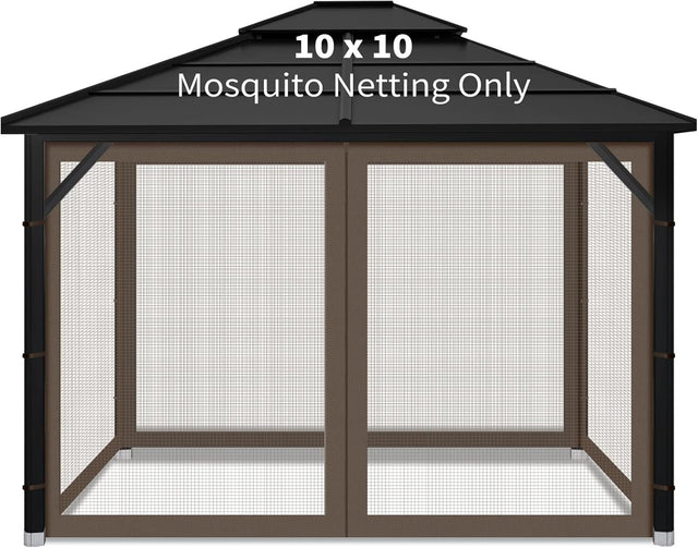 10x10ft Coffee Gazebo Mosquito Netting 4 Panels Zipper Sidewalls Outdoor