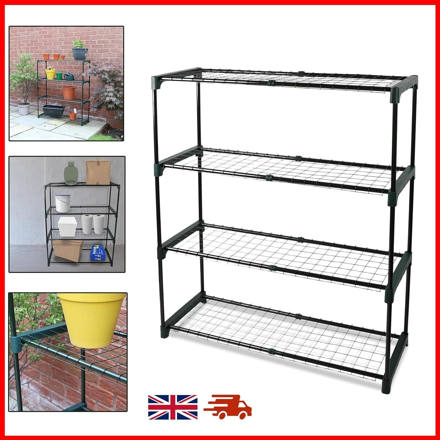4-Tier Garden Plant Shelving Rack Metal Storage Stand Indoor Outdoor