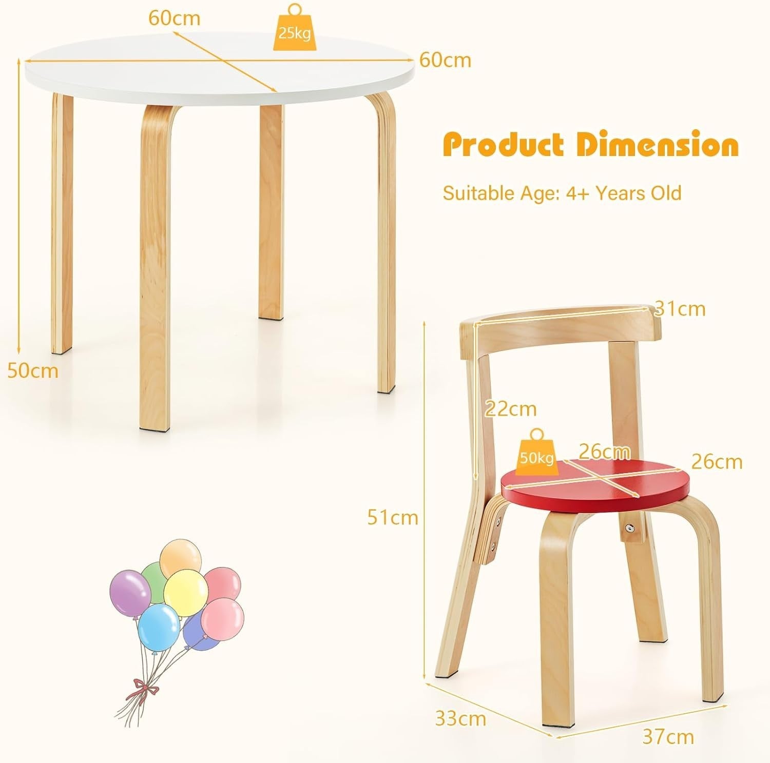 Kids Wooden Table & 4 Chairs Set Bright Colors Activity Desk for Playroom