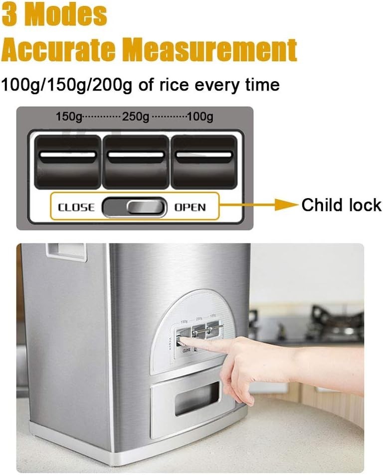 10KG Stainless Steel Rice Dispenser Moisture Proof Cereal Storage Bin