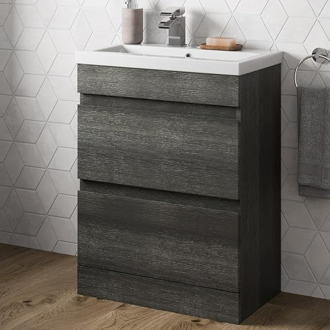 600mm Charcoal Grey Bathroom Vanity Unit with Basin Sink 2 Drawer Floor