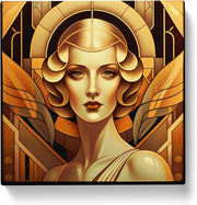 Art Deco Woman Canvas Wall Art 50x50cm Framed Gold