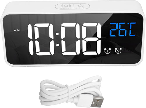 Digital Alarm Clock Large LED Display Voice Control Rechargeable Dual Alarm