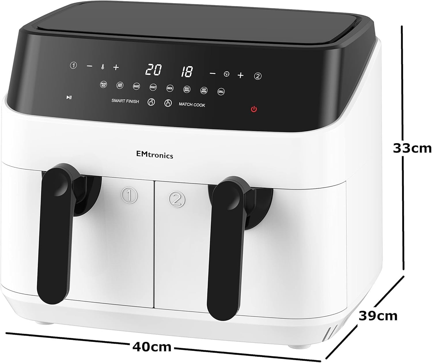 Dual Air Fryer XL 9L Family Size | 8 Presets Healthy Cooking | White