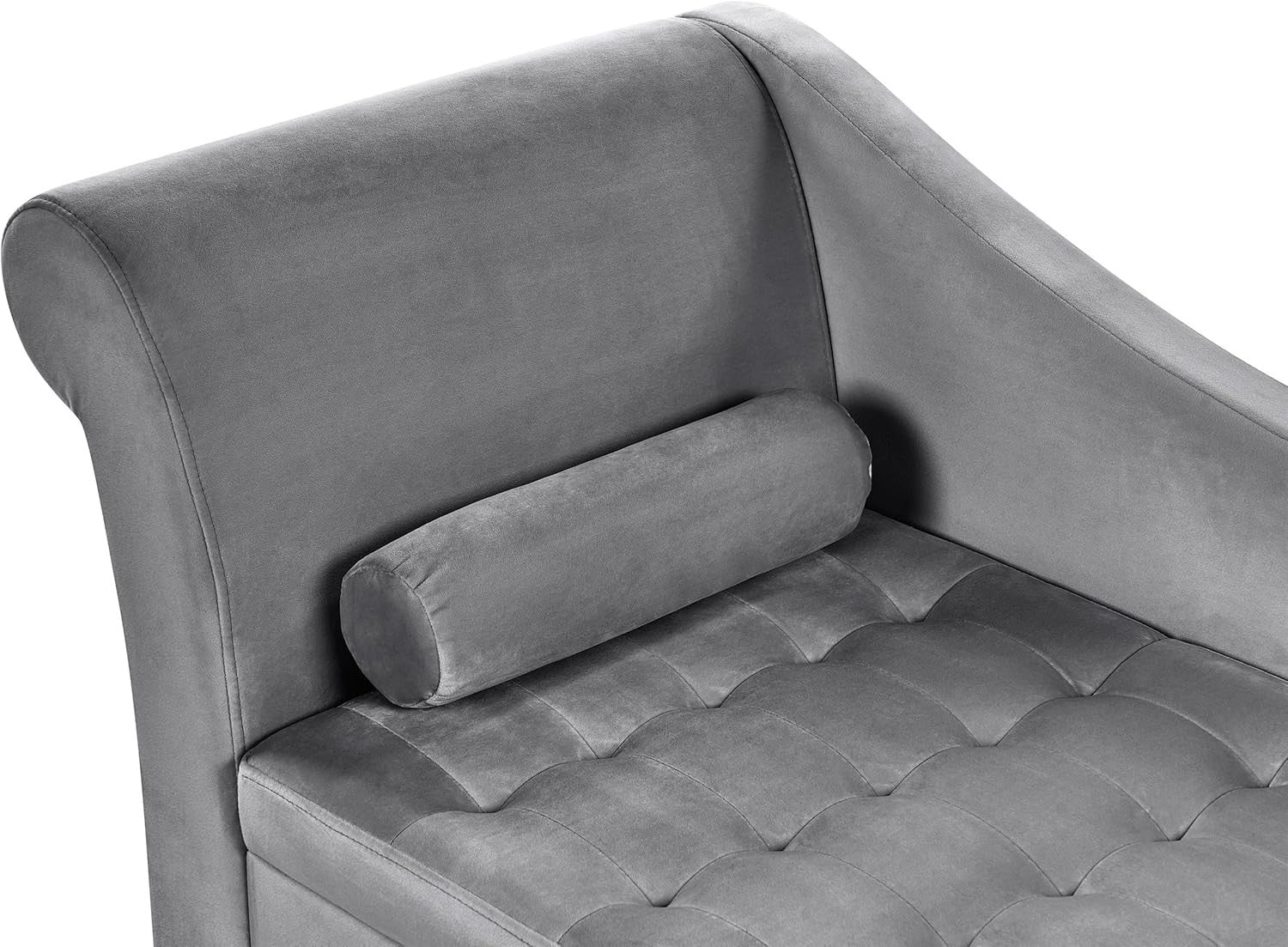Grey Velvet Left Hand Chaise Lounge Sofa w/ Storage & Cushion Seat