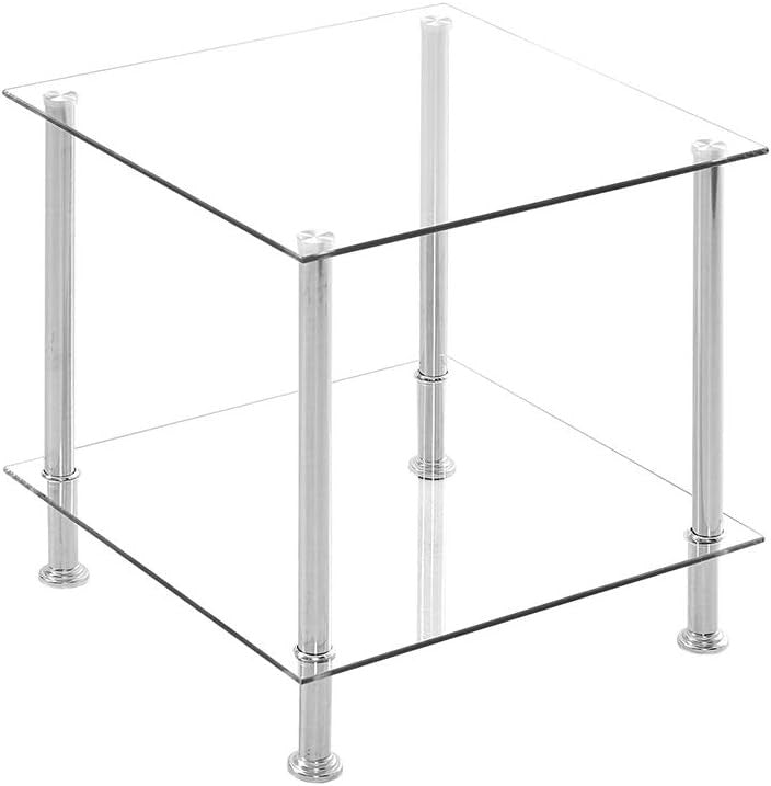 Clear Glass Side Table with Chrome Legs – Modern 2-Tier Small Coffee Table