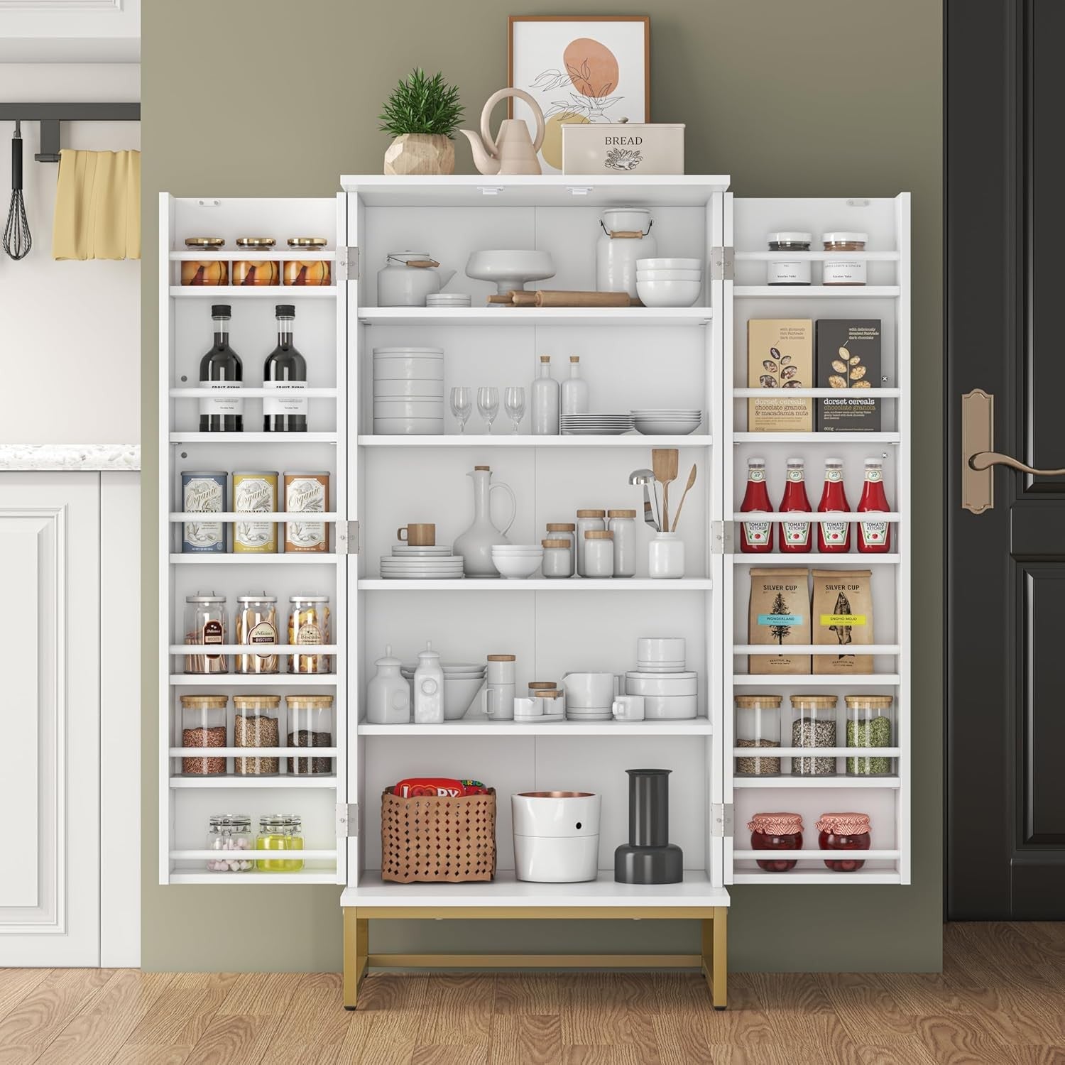 Luxury Gold Kitchen Cupboard 51” Freestanding Pantry Storage Cabinet