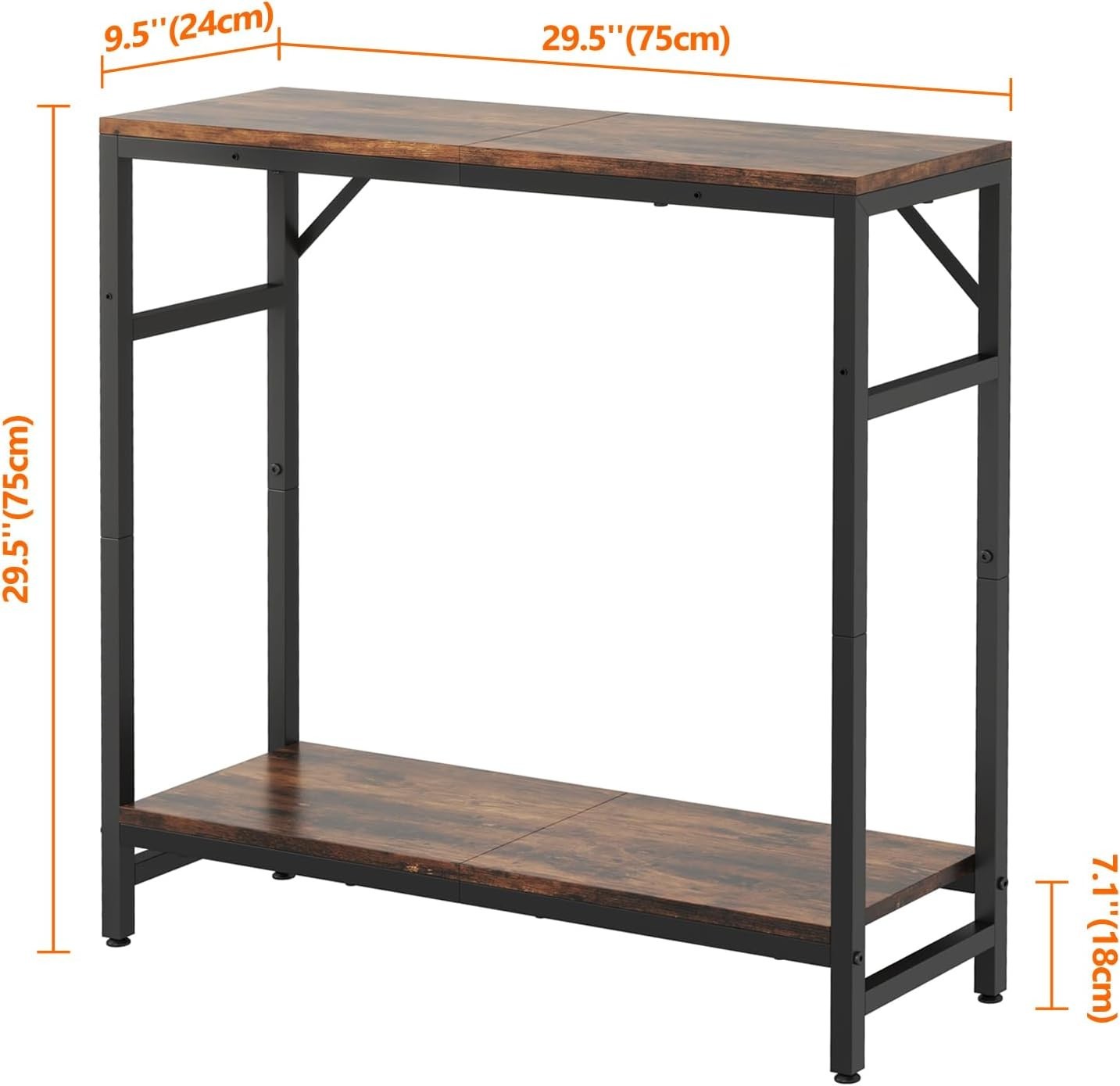 Narrow Sofa & Console Table 2-Tier Storage, Sturdy Wood & Metal, Multiuse