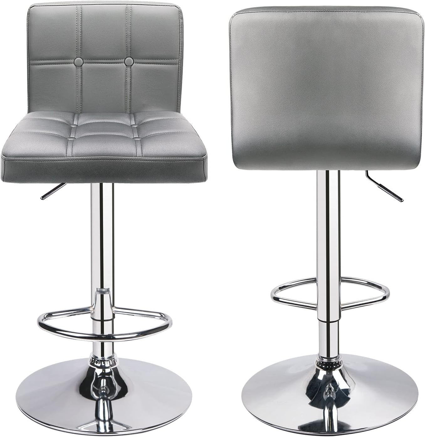 Adjustable PU Leather Bar Stools Set of 2 | Swivel Modern Counter Chairs