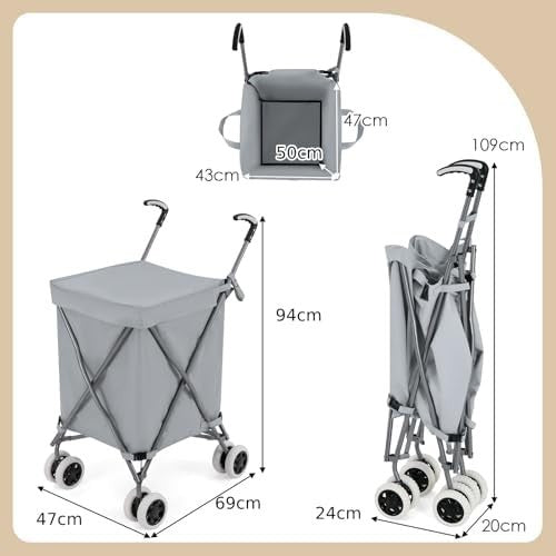 Heavy Duty 90L Folding Shopping Trolley 8 Wheels Push Cart