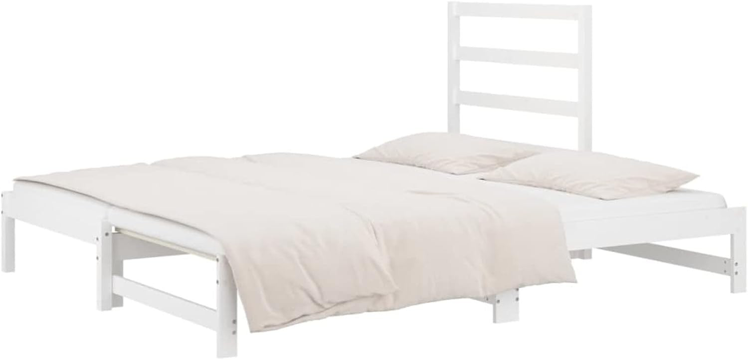 White Solid Pine Pull-Out Daybed 2x 90x200cm | Sofa Bed Guest Frame with Slats