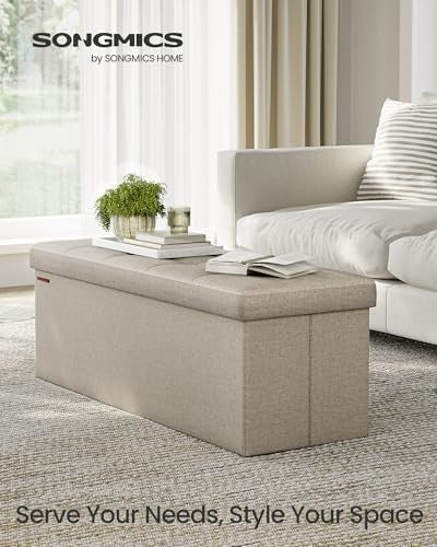 Camel Brown Storage Ottoman Bench 110cm Folding Seat Footstool End-of-Bed