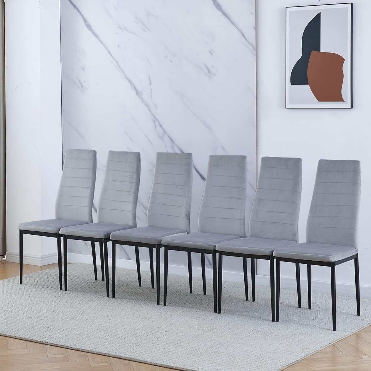 Modern Dining Table Set with 6 Grey Chairs | Space-Saving Kitchen Set