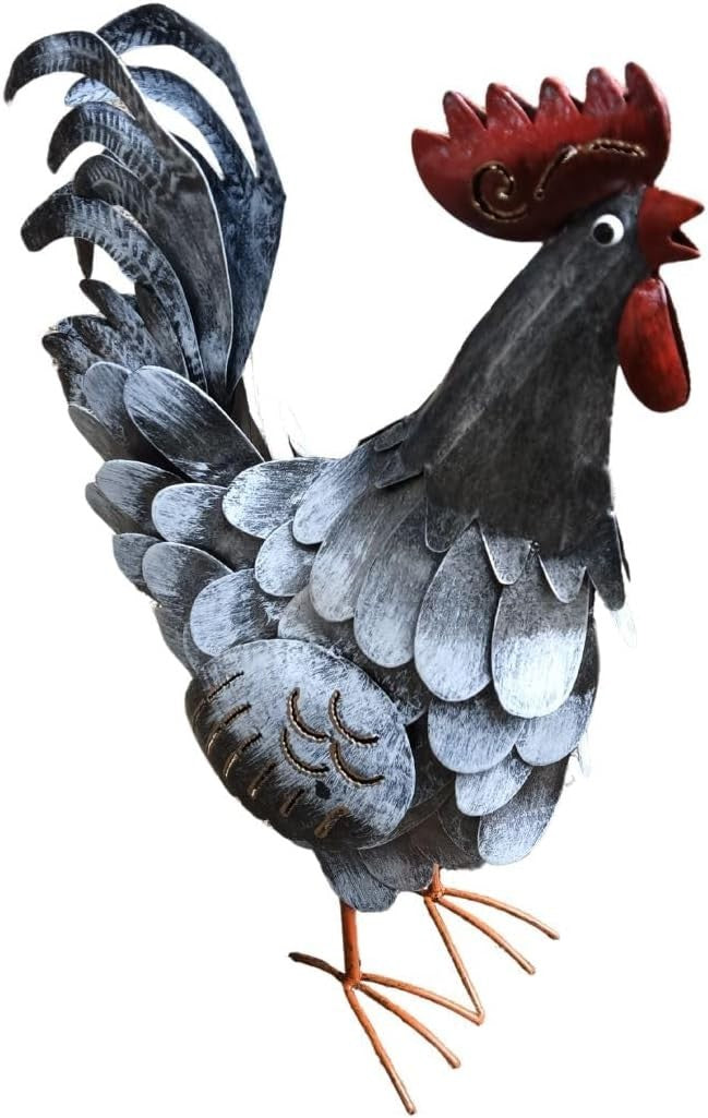 Metal Rooster Garden Ornament – Hand-Painted Farmyard Decor Indoor Outdoor
