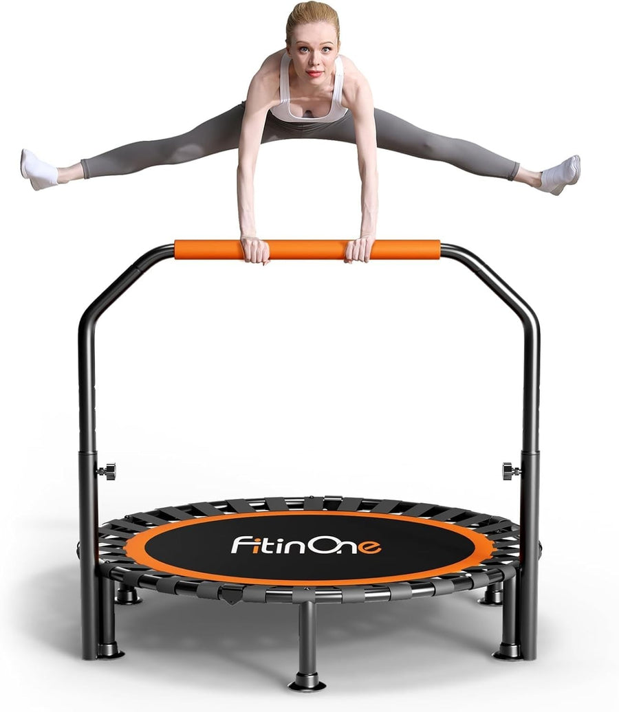 40” Folding Mini Trampoline Indoor Rebounder w Handle 150KG Quiet
