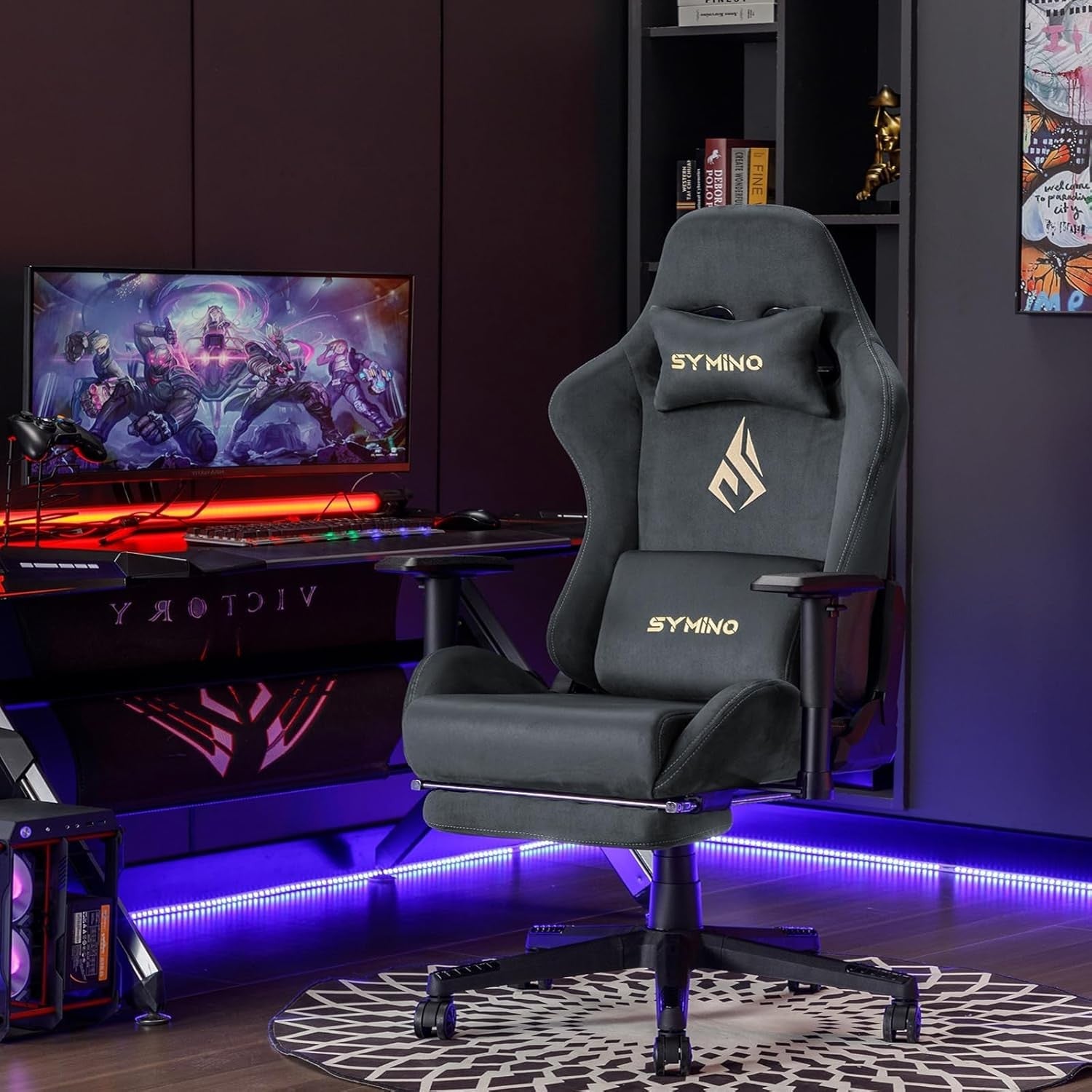 Ergonomic Gaming Chair with Footrest Recliner Lumbar Support Grey