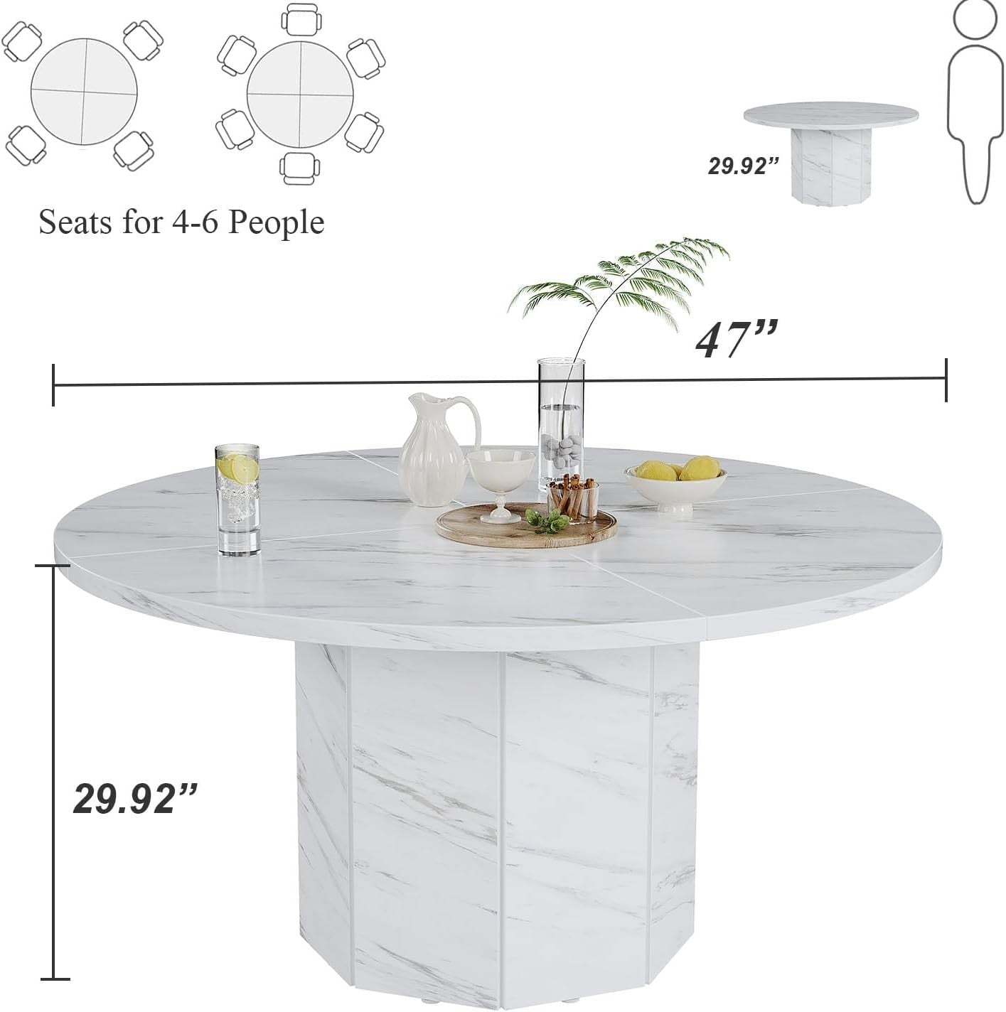 White Faux Marble Dining Table 4-6 Seater Modern Kitchen 120cm