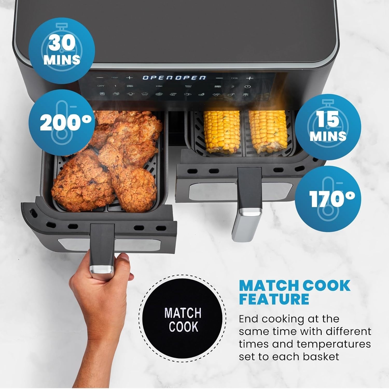 9L Dual Zone Air Fryer 2400W | Twin Drawers + Viewing Windows | 11 Presets