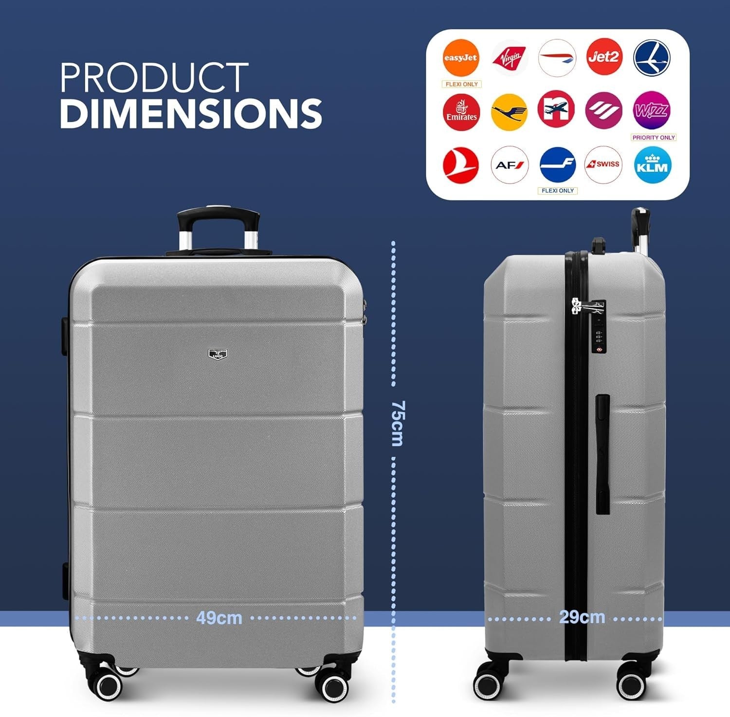 Large 28” Checked Suitcase ABS Hard Shell 4 Wheel Spinner TSA Lock