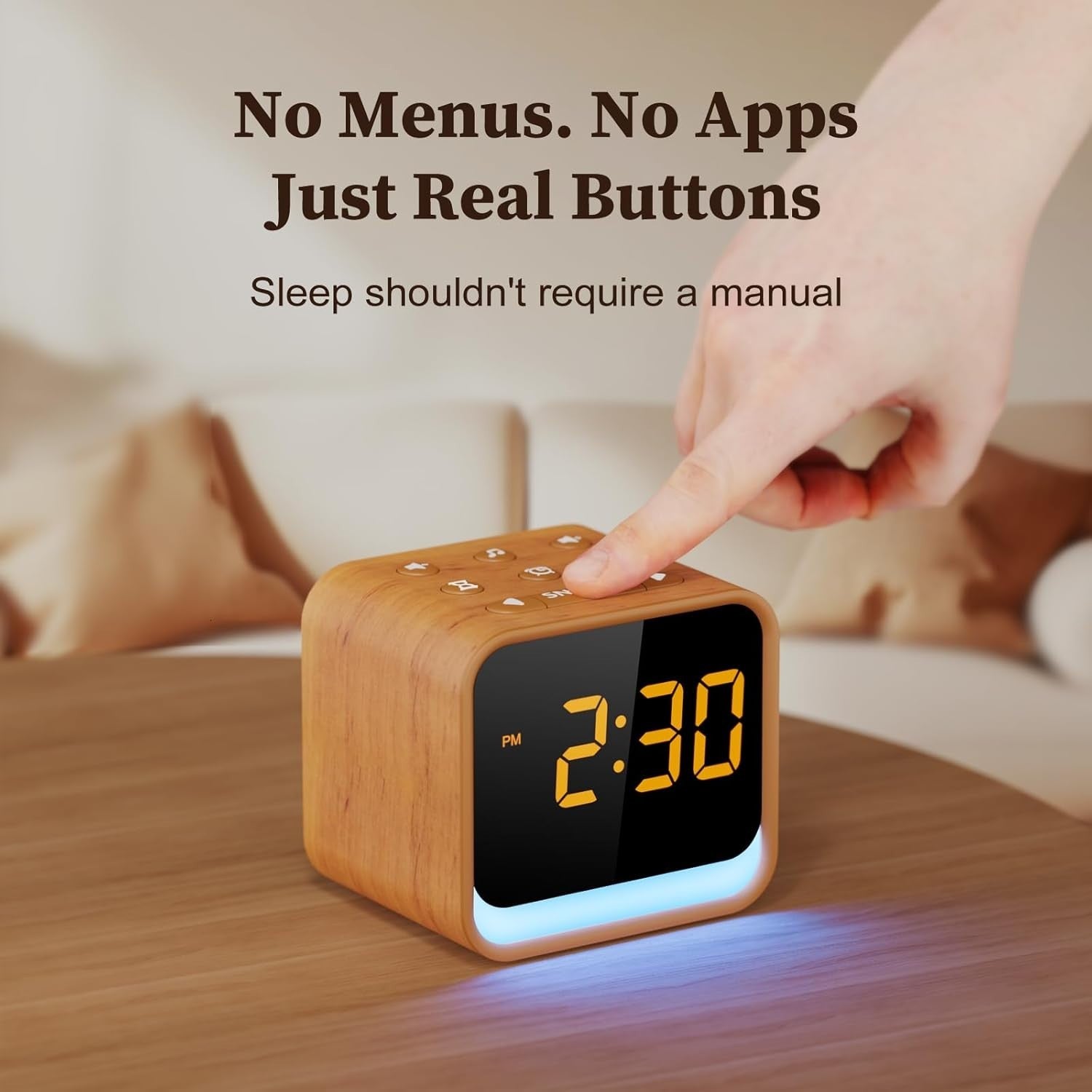 Wooden Sound Machine Alarm Clock with White Noise & Gentle Wake-Up