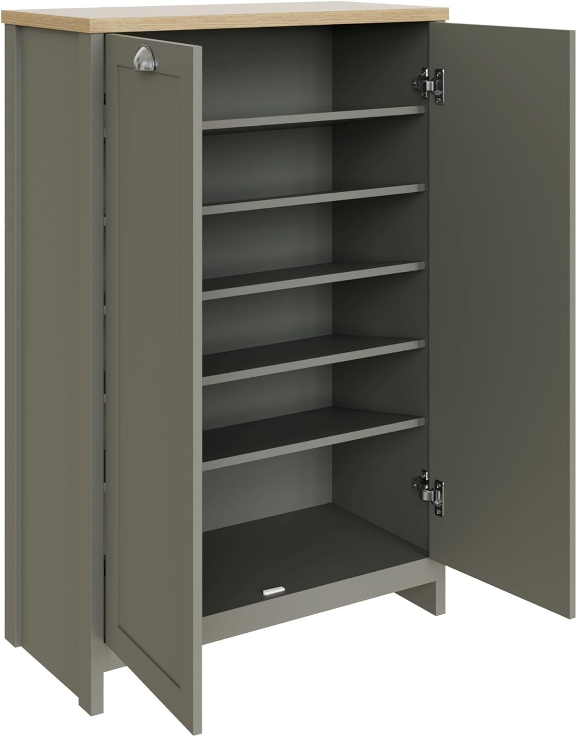 Grey Shoe Cabinet 2 Door Storage Unit with Adjustable Shelves Hallway