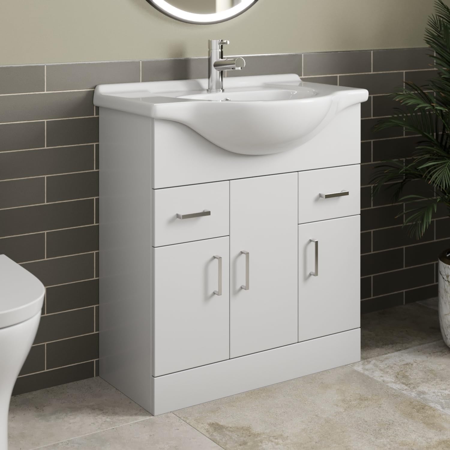 750mm White Gloss Vanity Sink Unit – Bathroom Basin Cabinet with Doors & Drawers