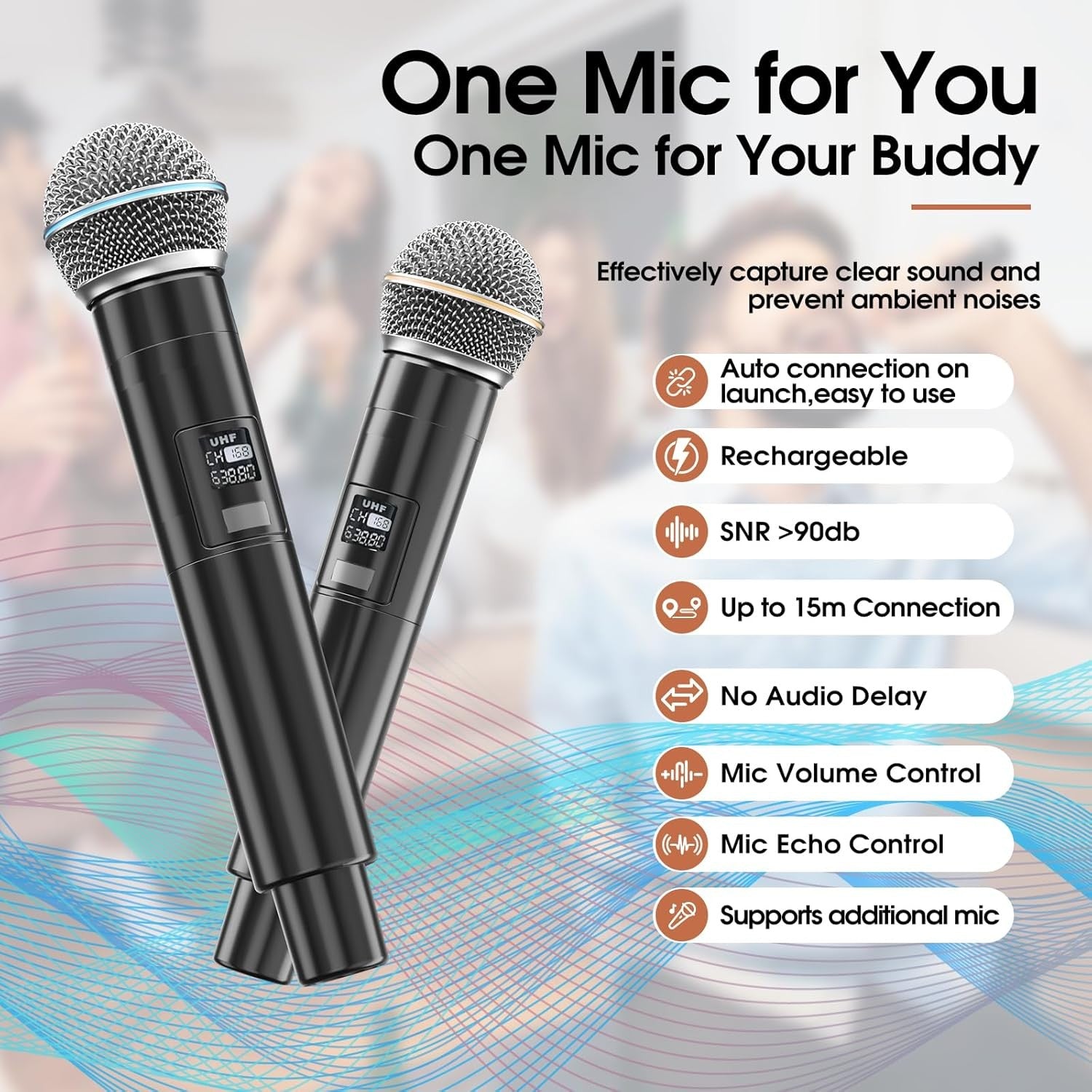 Portable Karaoke Machine Black 2 Wireless Mics Party Speaker