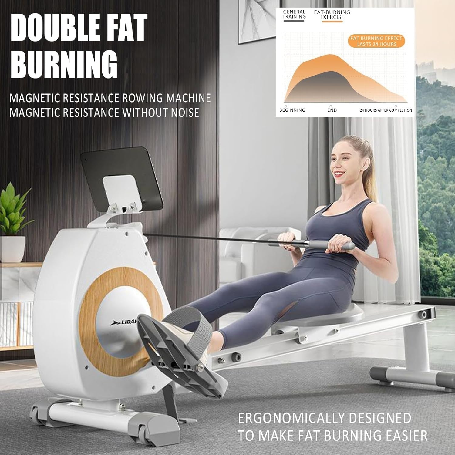 Foldable Magnetic Rowing Machine 8-Level Silent Resistance LCD Home Rower 120KG