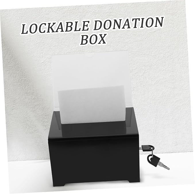 Black Acrylic Lockable Donation Box 16cm Secure Tip Jar Ballot Fundraiser Holder