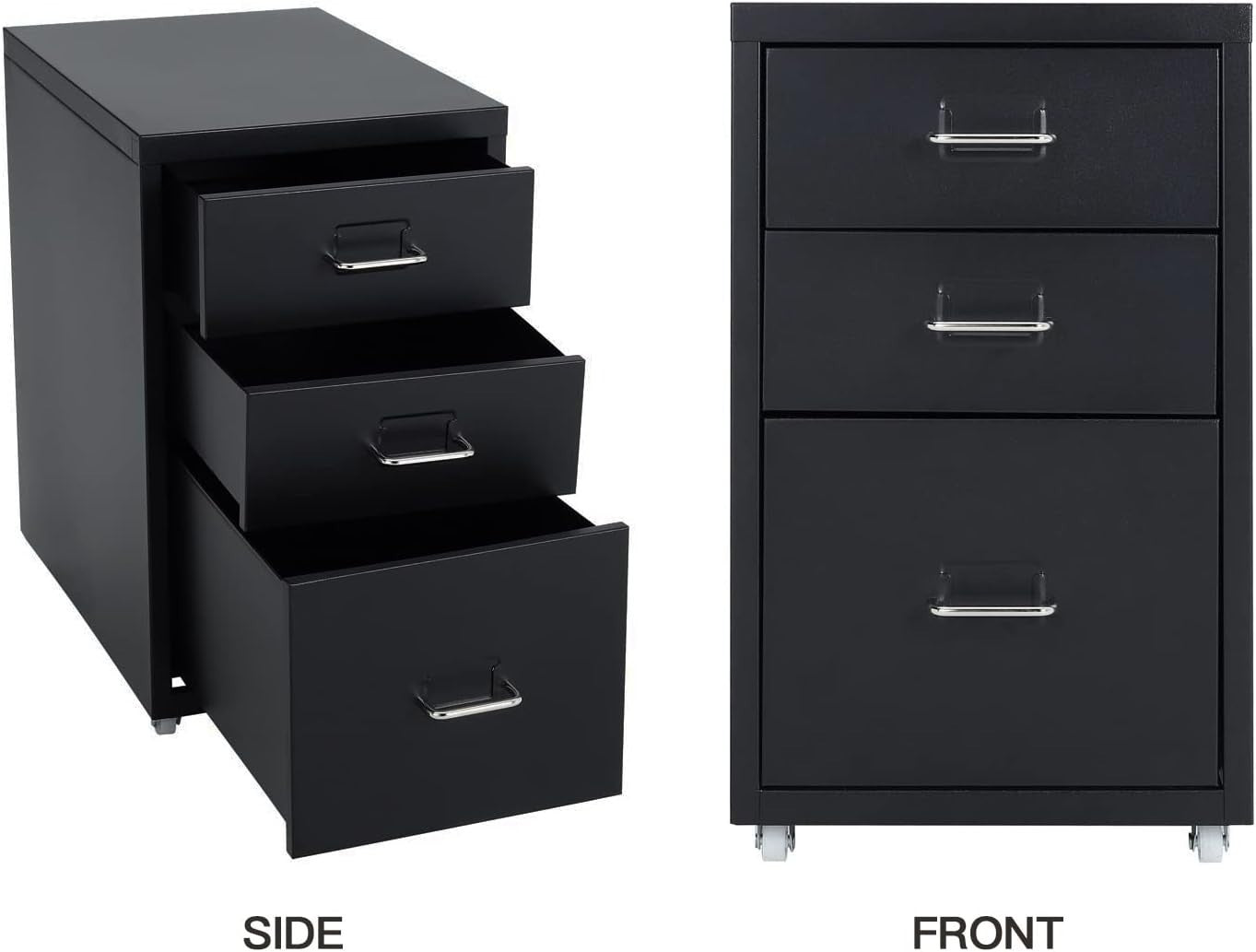 Compact Metal Rolling File Cabinet 3 Drawer Under Desk Storage Black