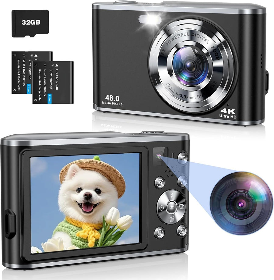 5K 64MP Vlogging Camera WiFi Flip Screen 16X Zoom White Kit