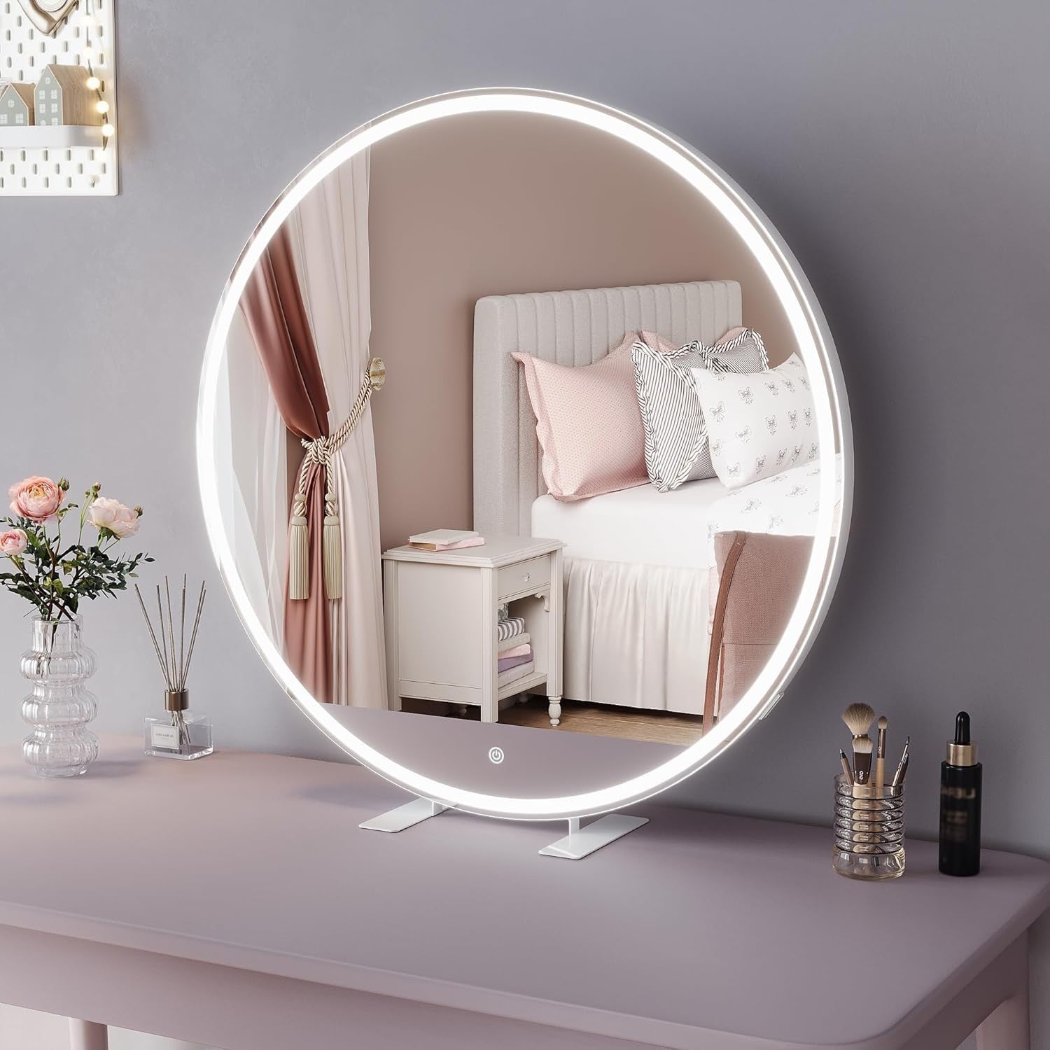 Round LED Vanity Mirror 80cm Touch Dimmable 3 Color Lights Makeup