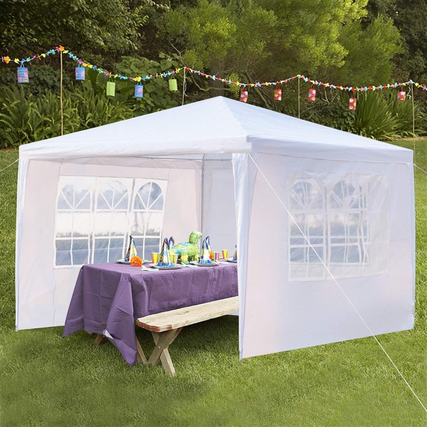 10x10ft Patio Gazebo Party Tent w/ 3 Side Walls White Waterproof Canopy