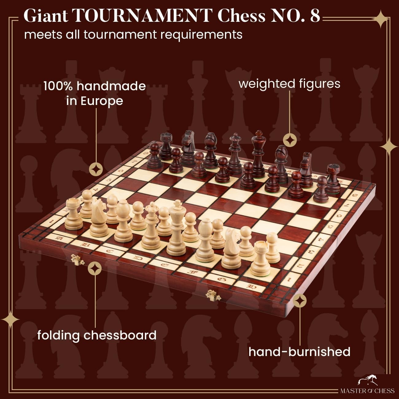 Handmade Tournament Chess Set 42cm Foldable Wooden Board Staunton Pieces
