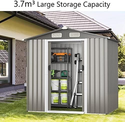 Metal Garden Shed 6x4FT Outdoor Storage with Lockable Sliding Doors & Air Vents